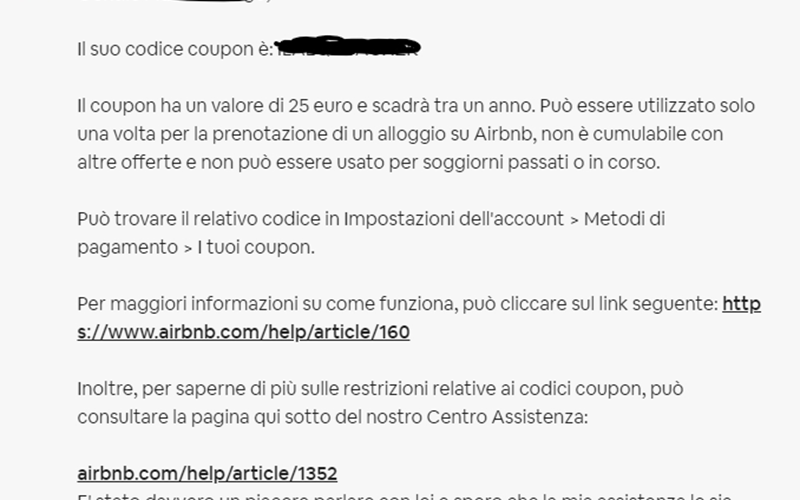 Coupon AirBNB 25euro 